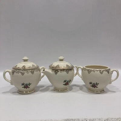 CENTURY 复古花卉奶油糖杯碗套装咖啡茶 23K 金色 — 第 1/4 张图片