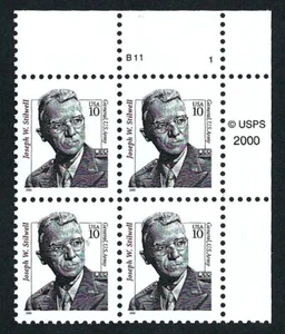UNITED STATES, SCOTT # 3420, MNH PLATE BLOCK OF JOSEPH STILWELL, ARMY GENERAL - Picture 1 of 1