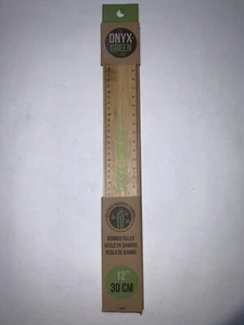 12-Inch 100% Recycled Bamboo Ruler, 12" (30 cm) ONYX + GREEN, Bevelled Edge, New - Picture 1 of 3