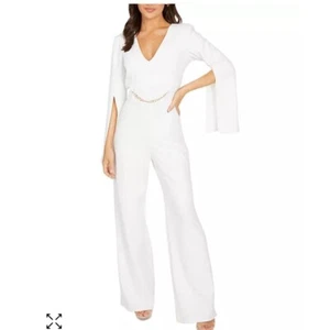 Quiz Jumpsuit Kettendetail Schlitz Langarm Krepp weiß/creme Größe 8 - Bild 1 von 10