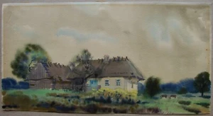 Ukrainian Soviet watercolor Painting realism old rural architecture hut - Picture 1 of 3
