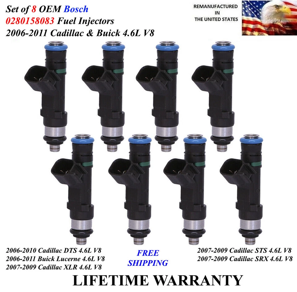 Upgrade Genuine 8x Bosch Fuel Injectors For 2006-2010 Cadillac DTS 4.6L V8 - Image 1 of 1