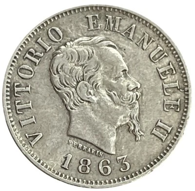 1863 M BN SILVER ITALY 50 CENTESIMI VITTORIO EMANUELE II COIN - Image 1 of 2