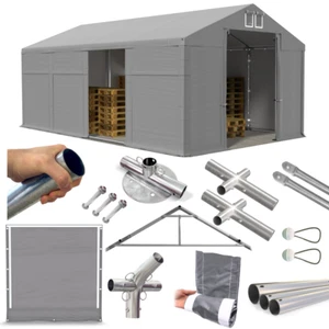 Lagerzelt 5x8x2,5 Zeltlagerhalle Werkstattzelt Weidezelt 8x5 grau PVC W - Bild 1 von 9