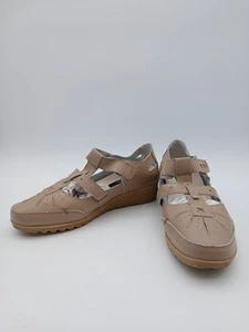 Multifit Women's Beige Leather Sandals UK 6.5 Wide Fit Comfort Shoes - Picture 1 of 7