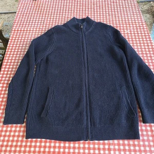 Men's LL BEAN L Tall Heavy Weight Ribbed Zip Sweater Navy Blue 100% Cotton - Picture 1 of 16