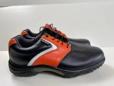 Zapatos de golf Footjoy Myjoys negros anaranjados blancos para hombre 8 medianos como nuevos usados en excelente estado Foto 1 de 4