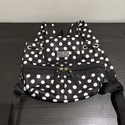 Kate Spade Clark Court Matty Backpack Nylon Black White Polka Dot Small EUC - Image 1 of 4