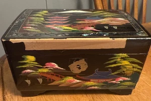 Japanische schwarz lackierte Abalone Muschel handbemalt Schmuck Spieluhr LESEN - Bild 1 von 10