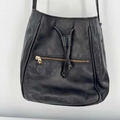 Fossil Handbag Crossbody Bag Black Leather Drawstring Bucket Bag Purse - Image 1 of 4