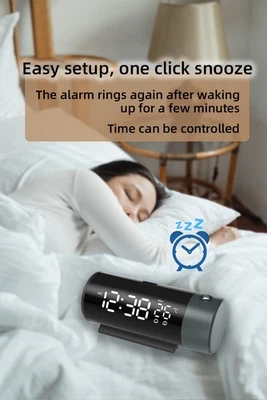 Digital Snooze Projection Dual Alarm Clock Mirror LED Temperature Time Display - Image 1 of 4