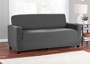Mainstays Charcoal Herringbone Slip-Cover Loveseat - Picture 1 of 10