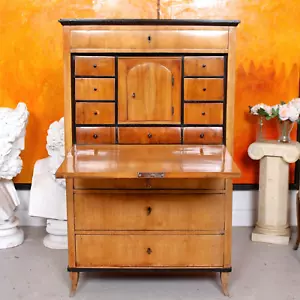Antique Biedermeier Bureau Bookcase Satinwood 19th Century Secretaire Cabinet - Picture 1 of 14