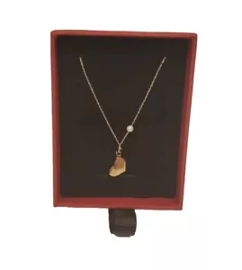 14K Real Gold Necklace With Heart & Pearl Charm & Authentic Certificate, Mevaris - Picture 1 of 3