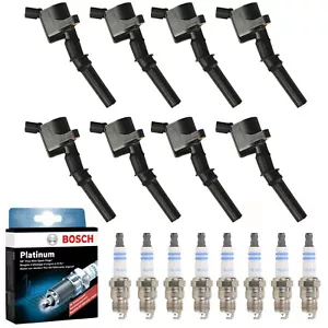 For Ford E F 150 250 FD503 8 Ignition Coil & 8 BOSCH Platinum Spark Plug Set - Picture 1 of 4