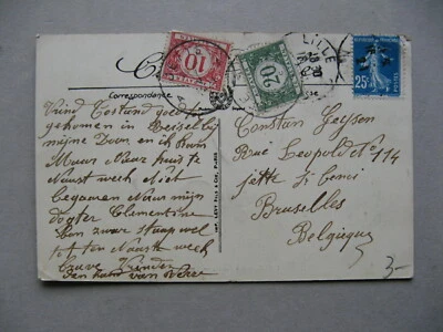 法国,PPC(里尔火车站卡)到比利时 1921 年,到期邮费 — 第 1/2 张图片