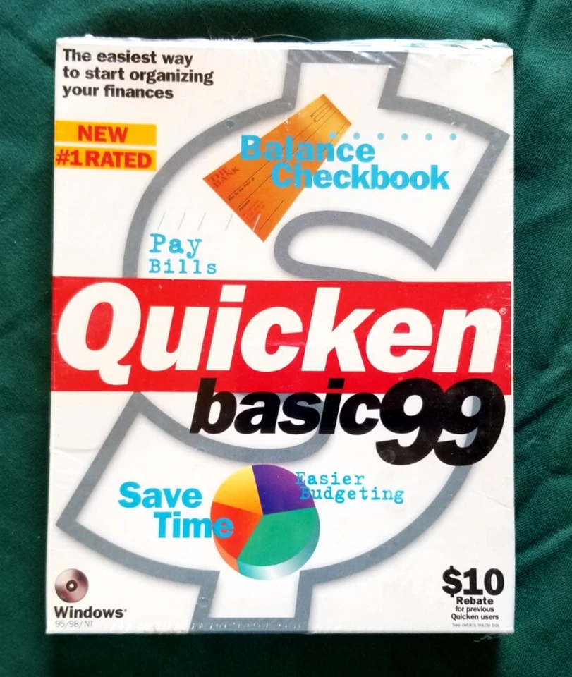 Intuit Quicken Basic 99 For Windows 95/98/NT Disc and Manual in Original Box VTG - Image 1 of 4