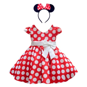 DH Girls Toddlers Cap Sleeves Skirt Vintage Polka Dot Dress With Headband 2-10Y - Picture 1 of 15