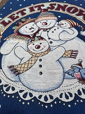 Mary Engelbreit Snowman Family Let It Snow Tapestry Throw Blanket 52x70” Fringe - Image 1 of 4