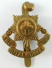 WWI The Royal Sussex Regiment Brass Economy Cap Badge - Slider to Rear