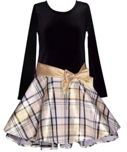 NEW Bonnie Jean Girl Size 4 "BLACK GOLD PLAID BOW" Christmas Hipster Dress NWT - Picture 1 of 4