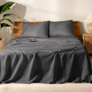 Luxury 100% Linen Sheet Set - Deep Pockets - Easy Fit - by Bare Home - Picture 1 of 49