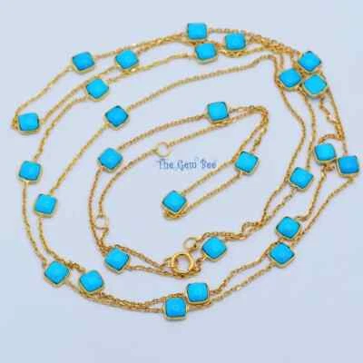 18k 黄金站项链 5 毫米睡美人绿松石靠垫 34-36 — 第 1/4 张图片