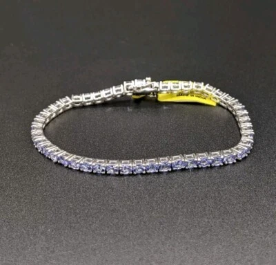 天然坦桑石宝石 925 纯银网球链式手链 8 — 第 1/4 张图片