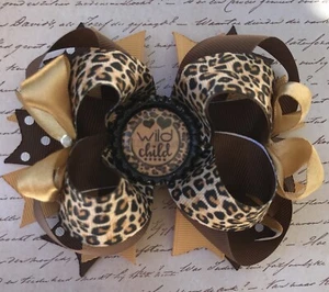 Large Cheetah Wild Child Leopard OTT Bow; Girls Cheetah Bow; Layered OTT Bow - Picture 1 of 1