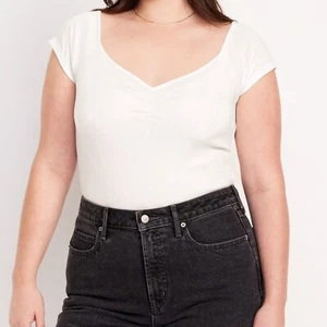 Old Navy Women's Fitted Cinched Ribbed Top Rib-Knit Ivory Size XXL Tall - Picture 1 of 3