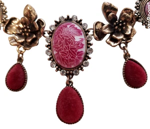 Necklace Chunky Red Hand Painted Vintage Costume 20" Velvet Statement J1 SP - Picture 1 of 9