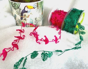 May Arts Fucshia FLAMINGO or TROPICAL LEAF holiday cut out shaped padded ribbon - Picture 1 of 19