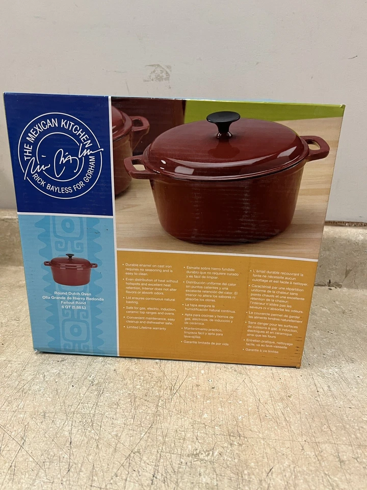 Dutch Oven NIB Enameled Cast Iron 6 Quart , RED, By Rick Bayless For Gotham - Image 1 of 4