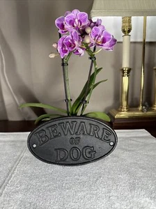 Cast Iron BEWARE OF DOG Oval Plaque Sign Rustic Ranch Wall Decor Kennel - Picture 1 of 4