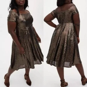 NEW Torrid Women Dark Chocolate Brown Sequin Off Shoulder Midi Dress 26 4X - Picture 1 of 8