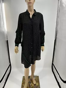 ZARA BASIC Polka Dot Callar V Neck Long Sleeve Button Down Shirt Dress Size Med - Picture 1 of 6