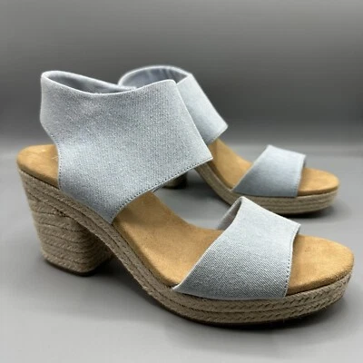 TOMS Majorca Espadrille Platform Sandal Pastel Blue Washed Denim Women’s Sz 11 - Image 1 of 4
