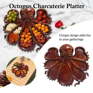 Octopus Charcuterie Platter, Nautical Wood Serving Tray Kitchen Party Board - Picture 1 of 11