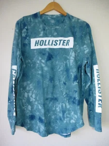 Camiseta Hollister para hombre XL azul verdoso tie dye manga larga pulóver gráfico deletreado - Imagen 1 de 13