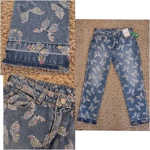 NWT $50 TAG Gap Kids Girls 14 Girlfriend Ankle Blue Jeans Flowers & Butterflies - Picture 1 of 14
