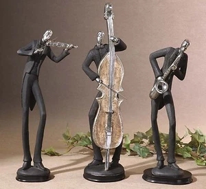 Juego de estatua de trío de jazz | Decoración de saxofón violonchelo músicos negros plateados - Imagen 1 de 2