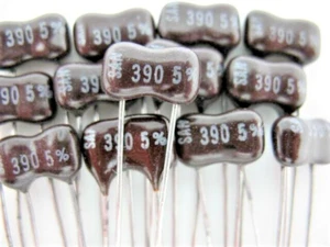 12X - 390pF @ 500V 5% (SANGAMO DM15) DIP SILVER MICA CAPACITOR **HiFi/Audio/RF** - Picture 1 of 2