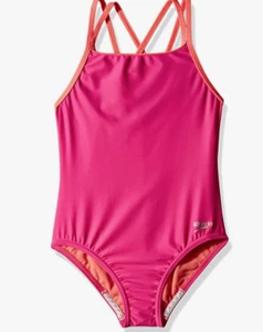 Speedo Girl's Swimsuit One Piece Solid Cross Back Multi Straps Pink Sz 16 - Picture 1 of 2