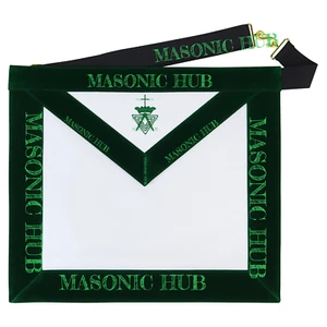 Allied Masonic Degrees (AMD) Member Apron – Dark Green Velvet Border – Freemason - Picture 1 of 6
