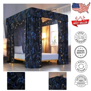 Full Size Polyester Canopy Bed Curtain with Ripple Fold for Luxe Bedrooms - Picture 1 of 4