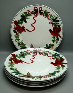 Royal Norfolk CARDINAL CHRISTMAS Dinner Plates SET OF FIVE More Items Here - Picture 1 of 4
