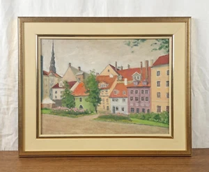 Riga Stadtbild, Vintage Kunst, Original Ölgemälde, ukrainischer Künstler Schtscherbakow - Bild 1 von 12