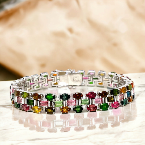 VALENTINO Bracciale Multi Tormalina in Bracciale Pietre Preziose Argento Sterling 925 Colorato