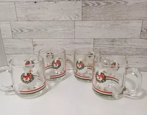 4er Set Vintage Klarglas Libbey Tassen Becher Enten Gans Weihnachten - Bild 1 von 2
