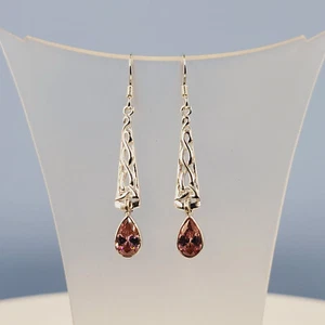 Pink Kunzite Celtic-Earrings, Celtic Design, Lab Created Pink Kunzite, Handmade - Picture 1 of 4